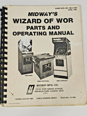 MIDWAYS WIZARD OF WOR UPRIGHT VIDEO ARCADE PARTS & OPERATING MANUAL JUNE 1981