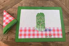 Italian Ken Scott GREEN/PINK ASPARAGUS 8 Placemat & 8 Napkin Set 8 Excellent!