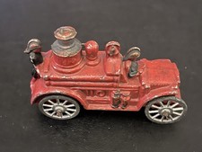 Vintage Cast Iron Fire Truck Toy Red with Figures 4.5" Long Truck-Commercial
