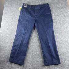 Roundtree  Yorke Pants Mens 40x30 Navy Blue Classic Fit Flat Front Stretch