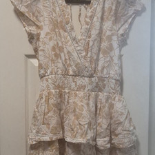 American Eagle Outfitters Floral Fit & Flare Short Dress Lace Trim S White Beige