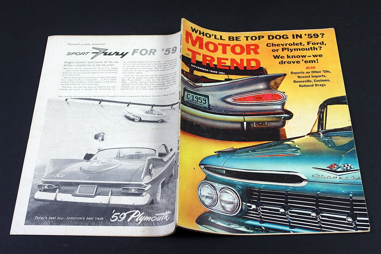 Motor Trend November 1958 Chevrolet Ford Plymouth 1959 Cars Racing