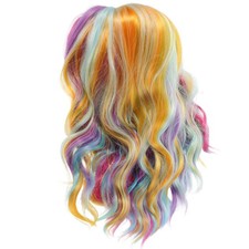 Short Synthetic Mermaid Wig Rainbow Colored Curly Wavy Hair Wig Cap for Women