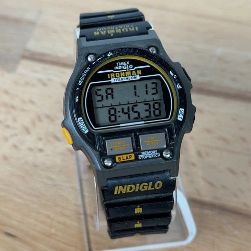 VTG Timex Ironman Triathlon Men Lap Rubber Quartz Digital 39mm Watch Up To 7 3/4