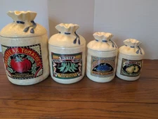 VINTAGE 1988 HEARTH & HOME DESIGNS BURLAP SACK BAG CANISTERS - SET OF 4 - EUC