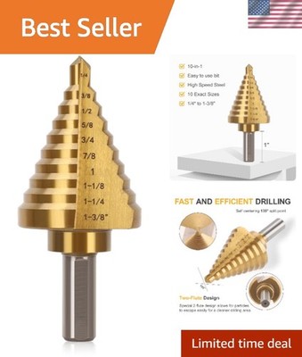 10 Sizes Titanium Step Drill Bit, 1/4 to 1-3/8 Inches High Speed Steel Drill ...