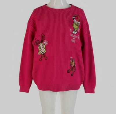 Dr. Seuss Kid's Girl's Pink The Grinch Christmas Sweater Size 6X