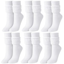 6 Pairs Slouch Socks for Women White Extra Long Knee High Scrunch Slouchy Soc...