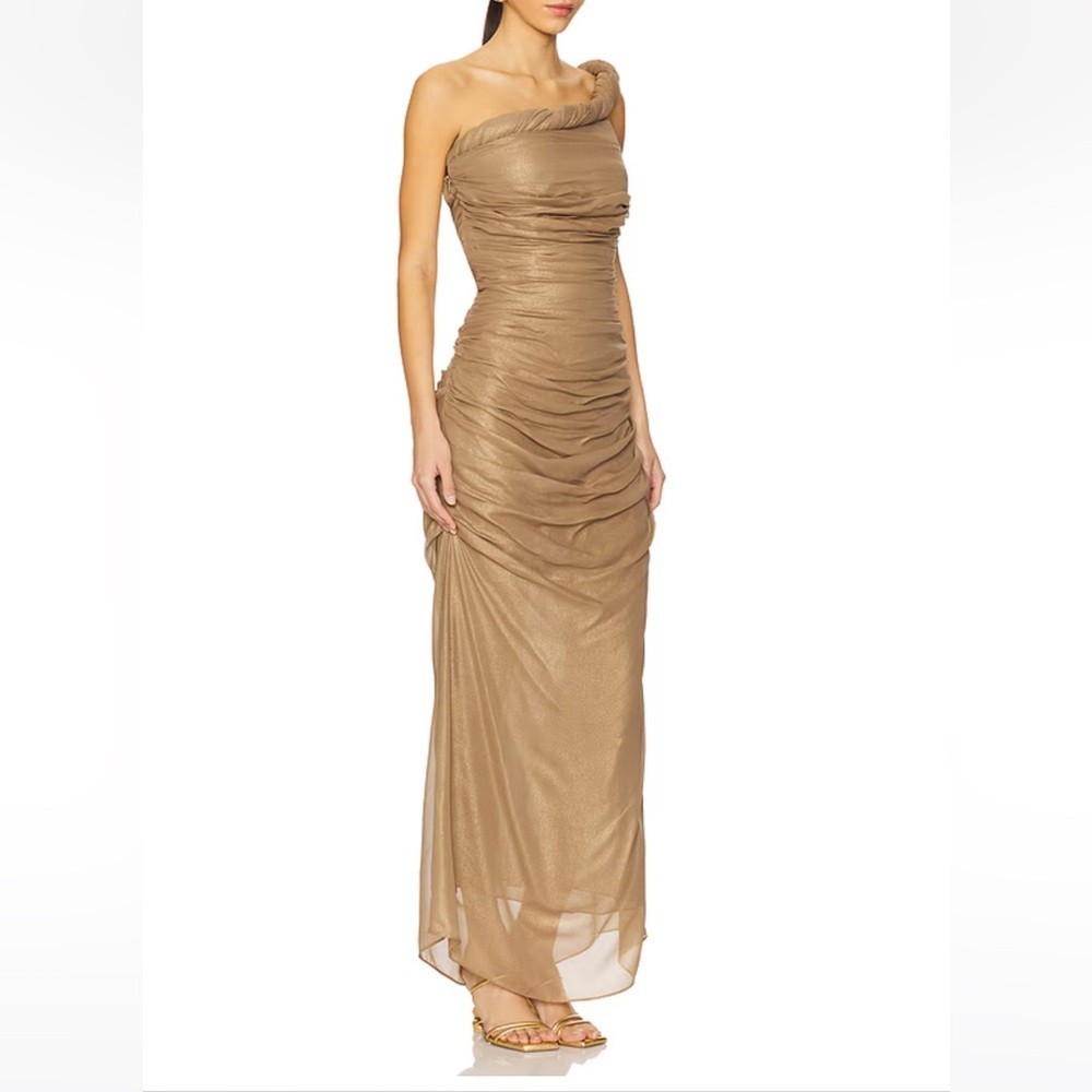 Nuevo - Vestido Formal Cult Gaia Jess Dorado Maxi Metálico Dorado Un Hombro