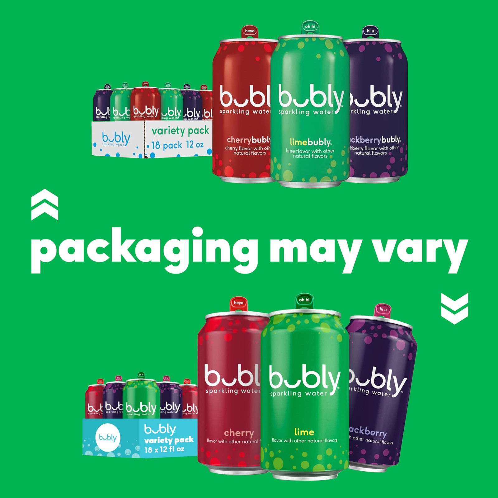 bubly Sparkling Water, zero calories, sugar, Lime Yours Variety Pack, 12oz Cans