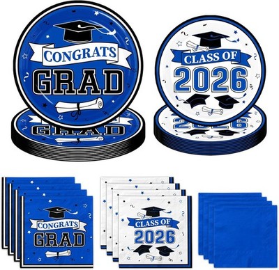 Red Graduation Plates and Napkins Class of 2026 Grad Congrats Party Supplies Dis