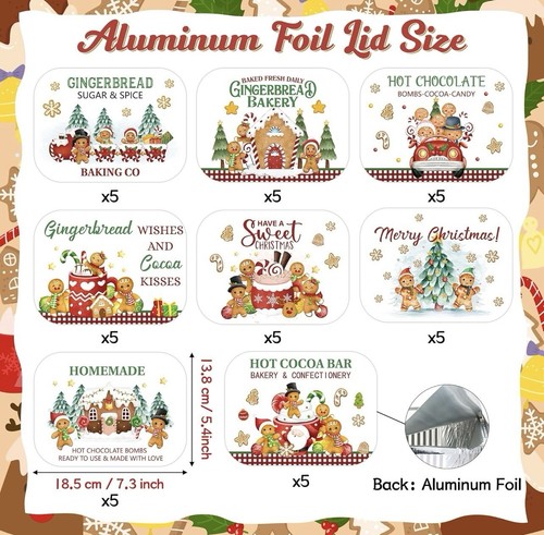 40 Stück Weihnachten Lebkuchenmann Blechfolie Behälter mit Deckel Abdeckungen - Bild 2 von 7