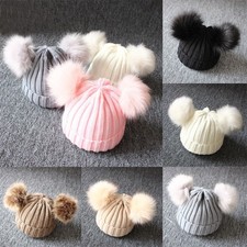 **Newborn Baby Double Pom Pom Hat Bobble Beanie Knitted Warm Winter Boy Girl Cap