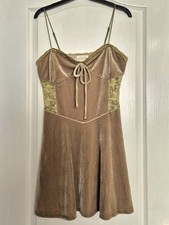 Urban Outfitters Velvet Feel Mini Dress L Lace Trim Tie Front Fairycore Dress