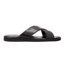 Image of BOSS DARREL PATTERNED STRAP FAUX-LEATHER SLIDES