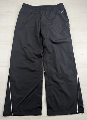Vtg Nike Track Pants Baggy Wide Leg Lined Black Windbreaker Y2K Mens Med Short