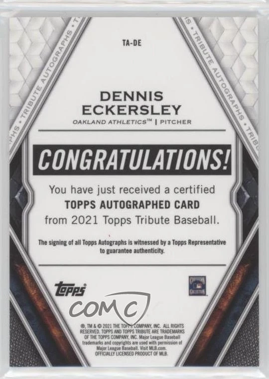 2021 Topps Tribute Tribute Auto /199 Dennis Eckersley #TA-DE Auto HOF - Image 2 of 2