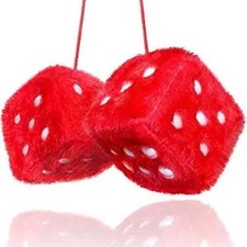 Fuzzy Dice For Car - Rear View Mirror Plush Cute Car Accessor Color Red White