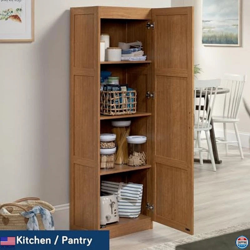 Highland Oak Storage Cabinet - Versatile Pantry Organizer with Multiple Shelves Foto 4 de 4