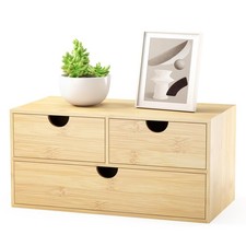 Bamboo Desk Organizer with Drawers - Small Desktop Countertop Mini Tabletop