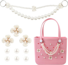 Charms for Bogg Bag Flowers Pearl Chain for Bogg Bag Accessories Charms Compatib