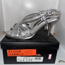 Nina Sz 6.5 M Silver Bejeweled Heel Sandals Shoes