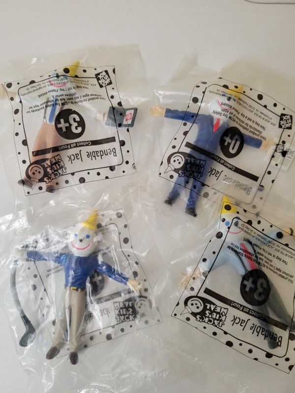 Lot Of 4 Vintage Jack in the Box Bendable Jack Figures Kid’s Meal Toys Sealed