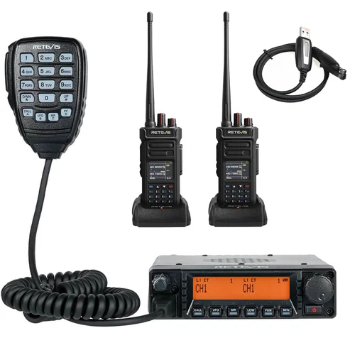 RA87 GMRS Mobile Radio & 2 Pack RT29S Waterproof Long Range Walkie Talkies NOAA