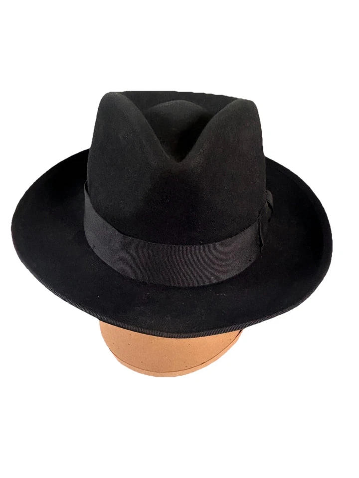 Scala New Yorker Fedora Hat Black 100% Wool Felt Wide Brim Size L Vintage Style - Image 4 of 4