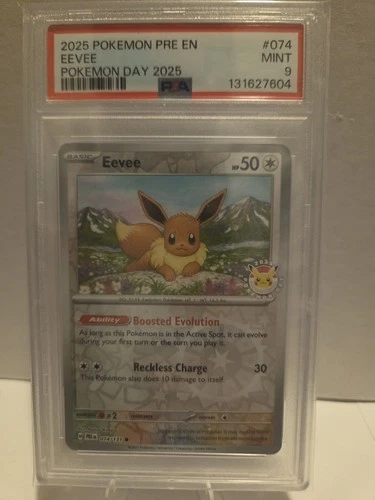2025 POKEMON PRE EN-PRISMATIC EVOLUTIONS POKEMON DAY 2025 #074 EEVEE PSA 9