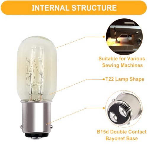 Luxvista Sewing Machine Bulb 15W Small Bayonet B15 Dimmable, T22 B15d Night Light SBC Pygmy Bulb Warm White 2700K For Sewing Machine, Fridge Light, Appliance Lamp (6-Pack