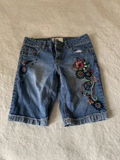 So Blue Jean Denim Bermuda Cuffed Shorts Size 10 Graphic Design