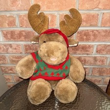 Christmas Moose Collectors Plush Commonwealth 1991 Red Sweater Baseball Cap 17"