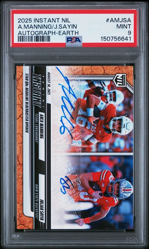 2025 PANINI INSTANT COLLEGE FOOTBALL ARCH MANNING/JULIAN SAYIN 6/25 AUTO PSA 9