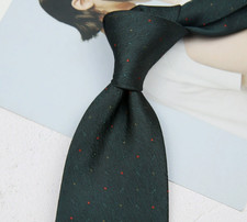 New Classic Polka Dot Green Orange JACQUARD WOVEN 100 Silk Men's Necktie Tie
