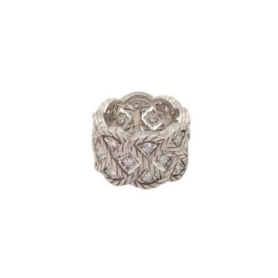 BUCCELLATI Platinum Etoilee Lace  18K White Gold Diamond Ring Size 48