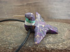 Purple Mohave Bronze Infused Turquoise Hummingbird Fetish Necklace - Mitchell