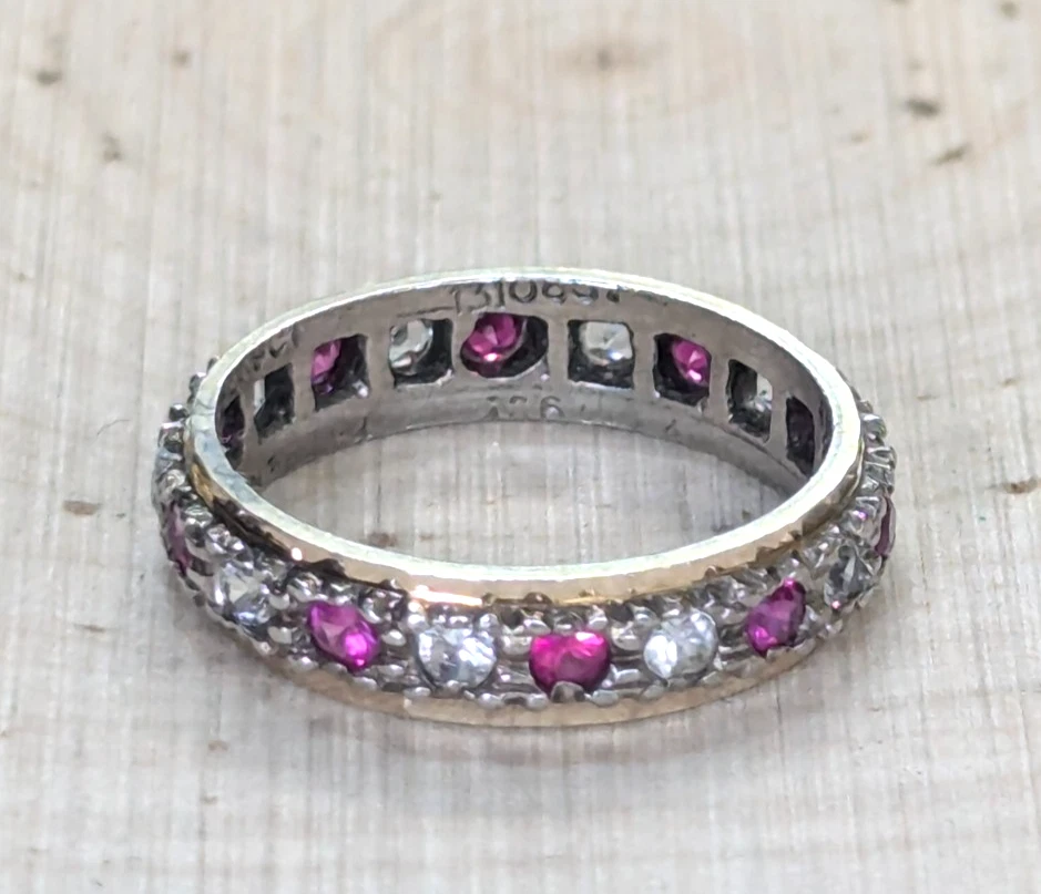 Anillo Oro Amarillo 9ct Piedras Rubí y Espinela Anillo Sello Talla J 1/2 Foto 3 de 4