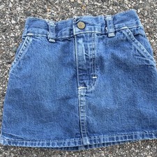 VTG OshKosh B'gosh Girls Blue Denim Mini Skirt Size 4 Elastic Waist Pockets
