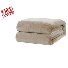 Ultra-Soft Flannel Throw Blanket in Beige - Perfect for Couch, Bed Travel