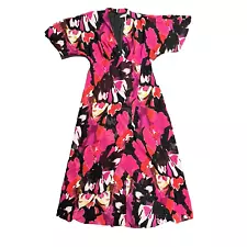 Trina Turk Women's Hana Dress Indigo Size 6 Floral Bright Black Pink Party