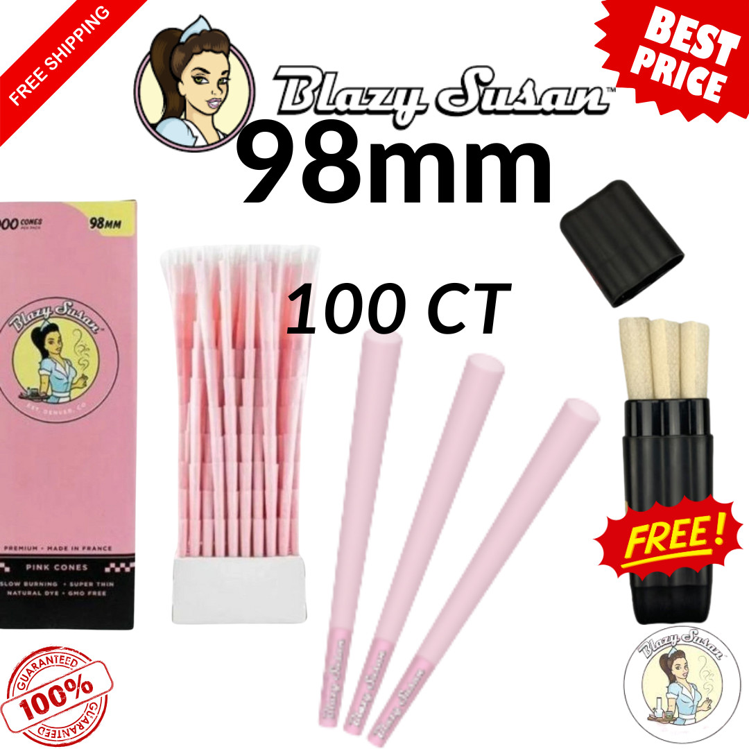 Blazy Susan Pink Pre-Rolled Cones 100 Count 98mm | Vegan, Slow-Burning
