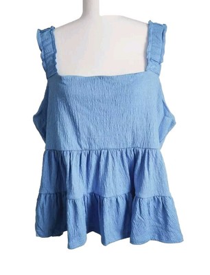 Sonoma Blue Ruffle Tank Top Tiered Womens Juniors Plus 3X Crepe Cotton NWT