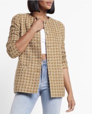 NEW EXPRESS METALLIC TWEED Gold NOVELTY BUTTON BLAZER JACKET Coat Acrylic Small