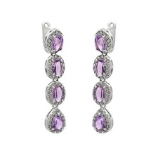 Sterling Silver Natural Amethyst Gemstone Earrings Dangle Jewelry Gift Mother