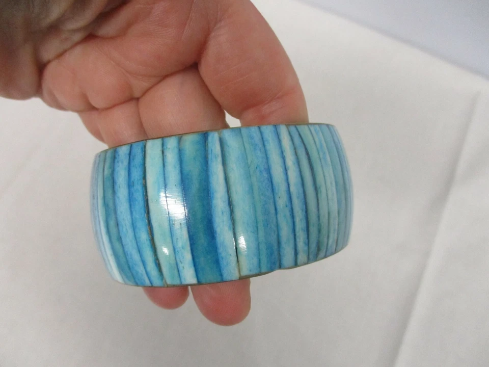 BONITA PULSERA BRAZALETE ANCHO LATÓN con RAYA RESINA TURQUESA Foto 2 de 3