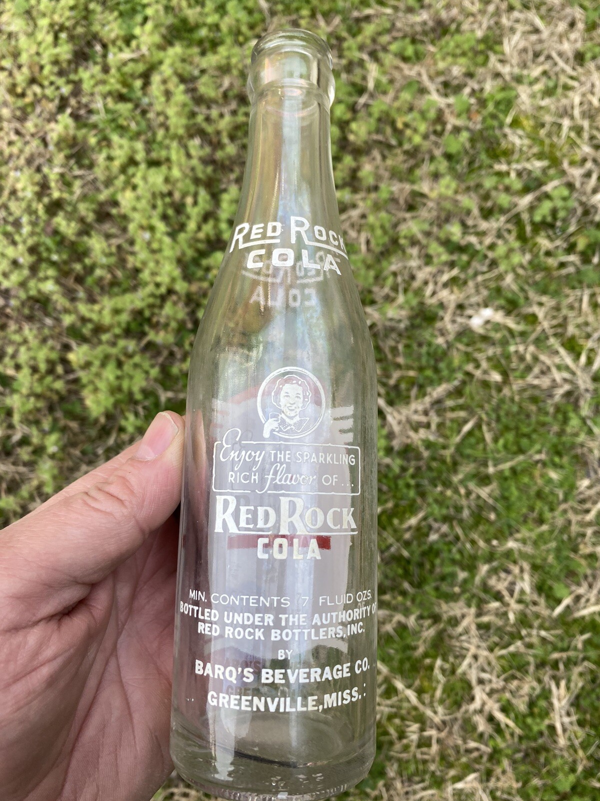 SCARCE NICE VINTAGE RED ROCK BARQ'S CO. ACL SODA BOTTLE GREENVILLE