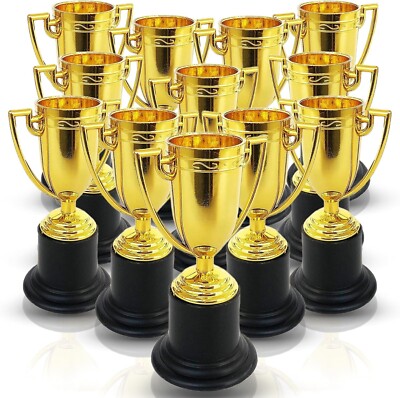 Plastic Golden Cup Trophy for Kids - 12 Pack - 4 Inch