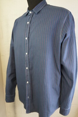 $258 Frank & Eileen Mens Cotton Blue & Red stripe Shirt Long
