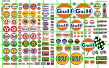 NH165 1/2 Set N SCALE GULF FILLING STATION SIGNAGE MIXED ASSORTED GAS OIL SIGNS